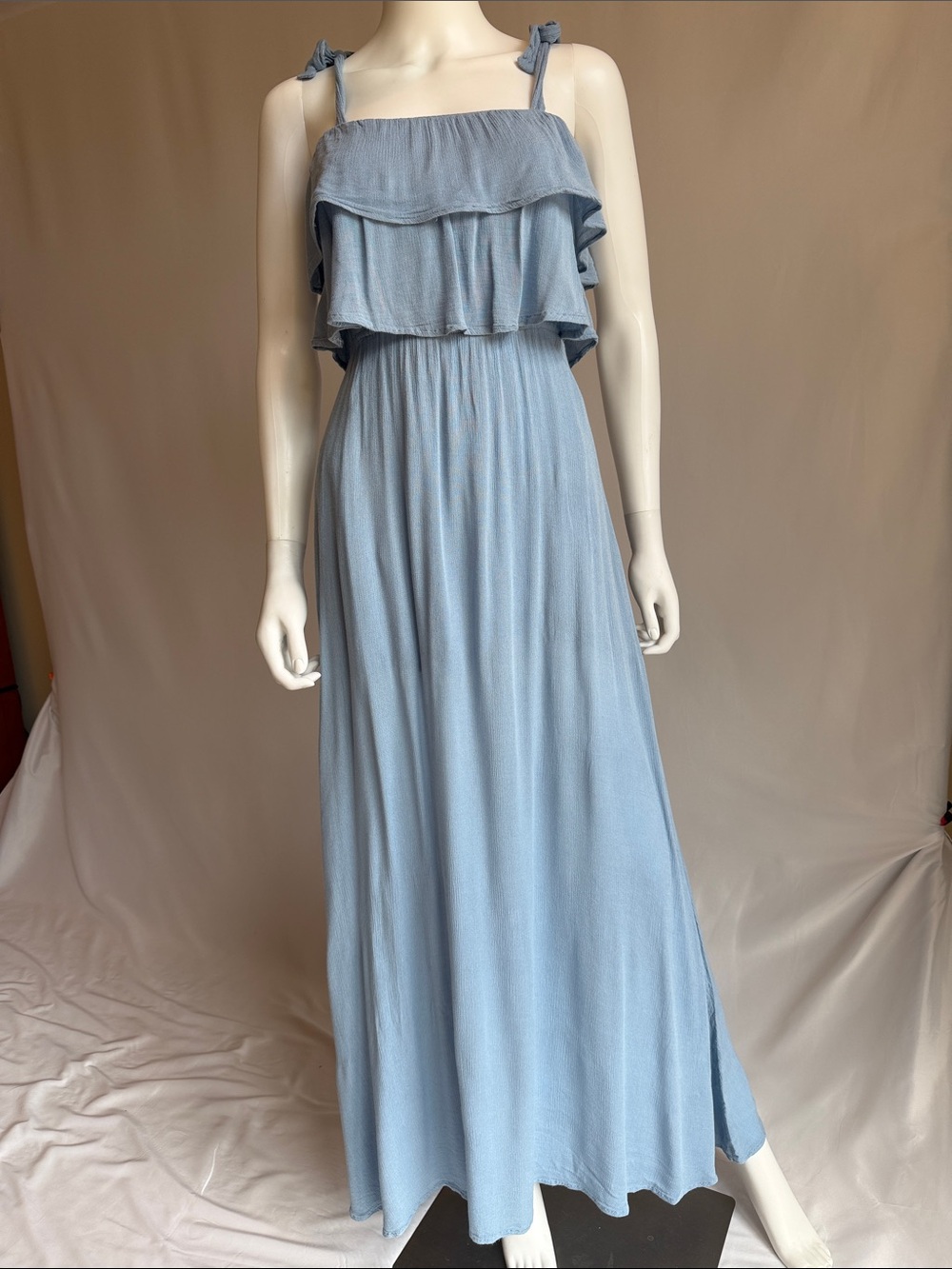 Style Rack Light Blue Ruffle Tie-Shoulder Maxi Dress